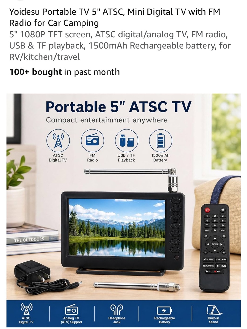 Brand New 5" Portable Handheld TV with FM Radio - Black - Picture 2 of 10